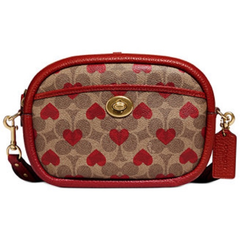 Coach Camera Bag In Signature Canvas With Heart Print